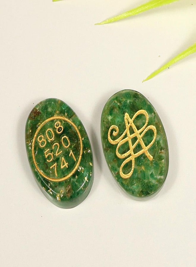 Crystu Orgone Green Aventurine Zibu Coin, Jade Zibu Symbols Crystal Stone Orgonite Coin Switch Word, Switch Number 808, 520, 741 as per Numerology Pack of 1 pc - Image 2